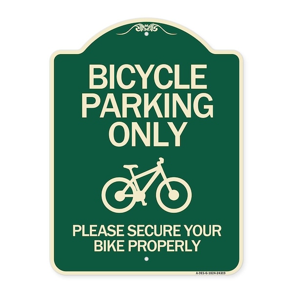 Bicycle Parking Please Secure Your Bike Properly Heavy-Gauge Aluminum Sign, 24" x 18", G-1824-24319